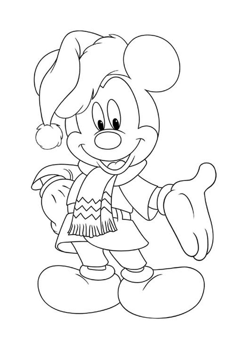 kolorowanka Myszka Miki w stroju na zimę, malowanka do wydruku dla dzieci nr 49